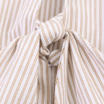 Beige Stripe Double Tie Neck Puff 3/4 Sleeve Blouse