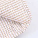 Beige Stripe Double Tie Neck Puff 3/4 Sleeve Blouse
