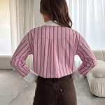Pink Stripe Contrast White Collar Cuff Oversized Shirt
