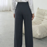 Grey Pinstripe High Waist Fold Pleat Wide Leg Pants