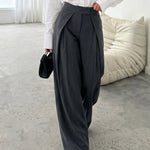 Grey Pinstripe High Waist Fold Pleat Wide Leg Pants