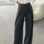 Grey Pinstripe High Waist Fold Pleat Wide Leg Pants