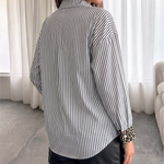Stripe Leopard Patch Pocket Roll Up Sleeve Oversized Shirt