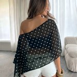 Black Polka Dot Sheer Asymmetrical One Shoulder Top