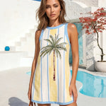 Palm Tree Print Block Sleeveless Mini Dress