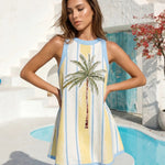 Palm Tree Print Block Sleeveless Mini Dress