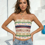 Mixed Boho Floral Band Print Strapless Tube Crop Top