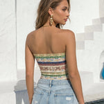 Mixed Boho Floral Band Print Strapless Tube Crop Top