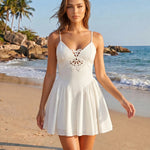 White Lace Cutout Spaghetti Strap Mini Dress