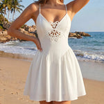 White Lace Cutout Spaghetti Strap Mini Dress