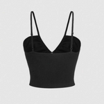 Black Rib Knit 3D Flower Spaghetti Crop Cami Top