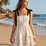 White Cream Corset Tiered Ruffle Mini Dress