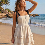 White Cream Corset Tiered Ruffle Mini Dress