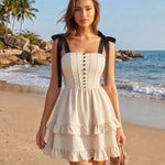 White Cream Corset Tiered Ruffle Mini Dress