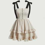 White Cream Corset Tiered Ruffle Mini Dress