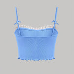 Light Blue Ribbed Lace Trim Bow Accent Cropped Camisole