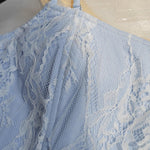 Blue White Floral Lace Overlay Square Neck Spaghetti Strap Cropped Cami Top