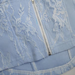 Blue White Floral Lace Overlay Square Neck Spaghetti Strap Cropped Cami Top