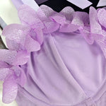 Purple Floral Applique Mesh Tie Strap Corset Cropped Top