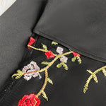 Black Floral Embroidery Sheer Mesh Round Neck Long Sleeve Bodysuit