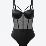 Black Underwire Strappy Mesh Panel Bodysuit