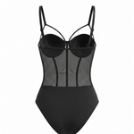 Black Underwire Strappy Mesh Panel Bodysuit