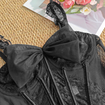 Black Lace Ruffle Strap Sheer Mesh Corset Crop Top