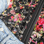 Black Red Floral Lace Puff Sleeve Sweetheart Hook Front Corset Crop Top