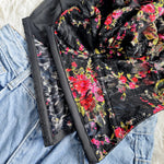Black Red Floral Lace Puff Sleeve Sweetheart Hook Front Corset Crop Top