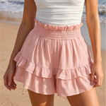 Pink Paperbag Waist Double Tier Ruffle Flow Shorts
