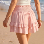 Pink Paperbag Waist Double Tier Ruffle Flow Shorts