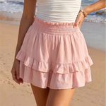 Pink Paperbag Waist Double Tier Ruffle Flow Shorts