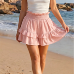 Pink Paperbag Waist Double Tier Ruffle Flow Shorts