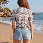 Off-White Multicolor Floral Embroidered Tie-Front Kimono Top