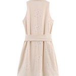 Beige Eyelet Embroidery Sleeveless Collared Shirt Mini Dress
