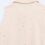 Beige Eyelet Embroidery Sleeveless Collared Shirt Mini Dress