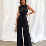 Black Pearl Embellished Sleeveless Wide Leg Jumpsuit
