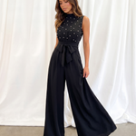 Black Pearl Embellished Sleeveless Wide Leg Jumpsuit