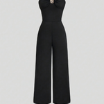 Black Strapless Gold Ornament Wide Leg Jumpsuit