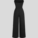 Black Strapless Gold Ornament Wide Leg Jumpsuit