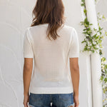 White Knit Floral Embroidery Short Sleeve Blouse Top