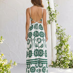 White Green Floral Crisscross Halter Cutout Midi Dress