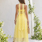 Pale Yellow Sheer Lace Strapless Choker Maxi Dress