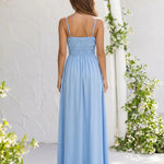 Blue Smocked Waist Spaghetti Strap Midi Dress