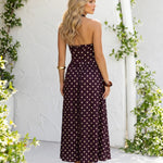 Black Polka Dot Backless Halter Neck A-Line Midi Dress