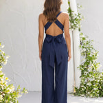 Navy Metal Ring Strap Deep V Wide Leg Jumpsuit