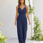 Navy Metal Ring Strap Deep V Wide Leg Jumpsuit
