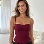Black Lace Trim Bustier Spaghetti Strap Corset Cami Top