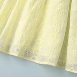 Pale Yellow Eyelet Embroidery Puff Sleeve V Neck Mini Dress