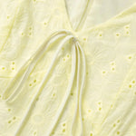 Pale Yellow Eyelet Embroidery Puff Sleeve V Neck Mini Dress
